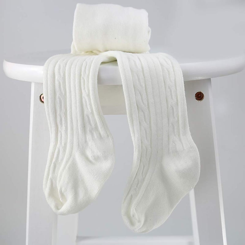 techcity Baby Toddler Girls Tights Seamless Cable Knit Cotton Leggings Pants Stockings for Infant Baby Girl (White, 3-12 Months) - Image 4